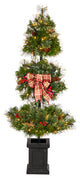 T3285 4 Christmas Artificial Topiary Tree With Decorative Ribbon and Berries