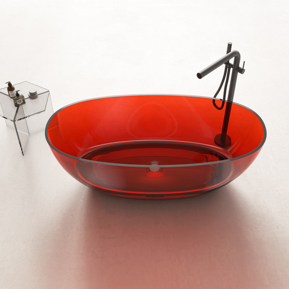 Vanity Art Freestanding Soaking Stone Resin Bathtub, Pure Resin Red, Small