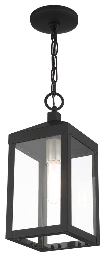 Livex Nyack 1 Light Black/Brushed Nickel Cluster Small Outdoor Pendant Lantern