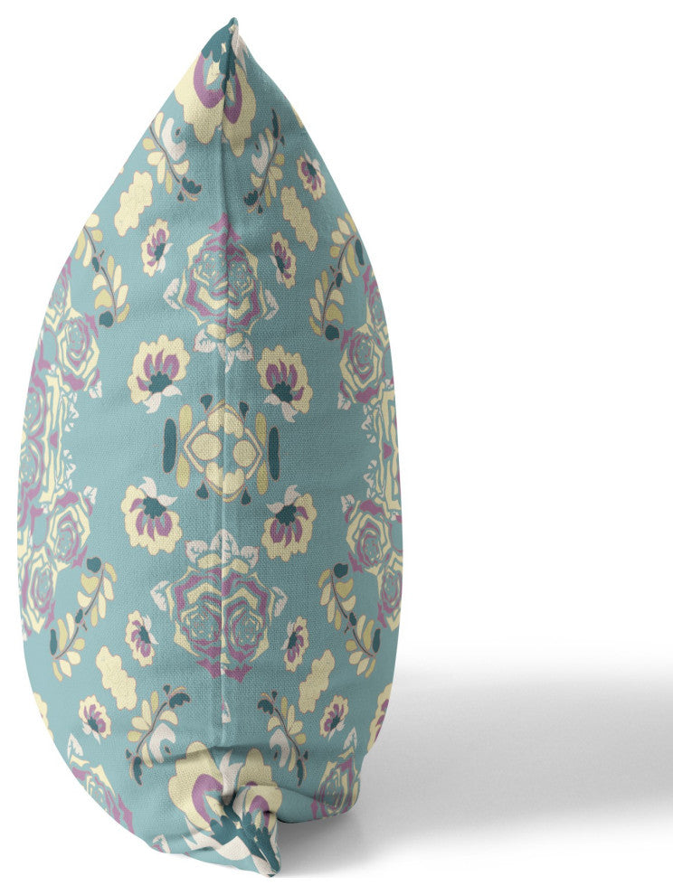 20" Blue Lavender Wreath Indoor Outdoor Zippered Throw Pillow