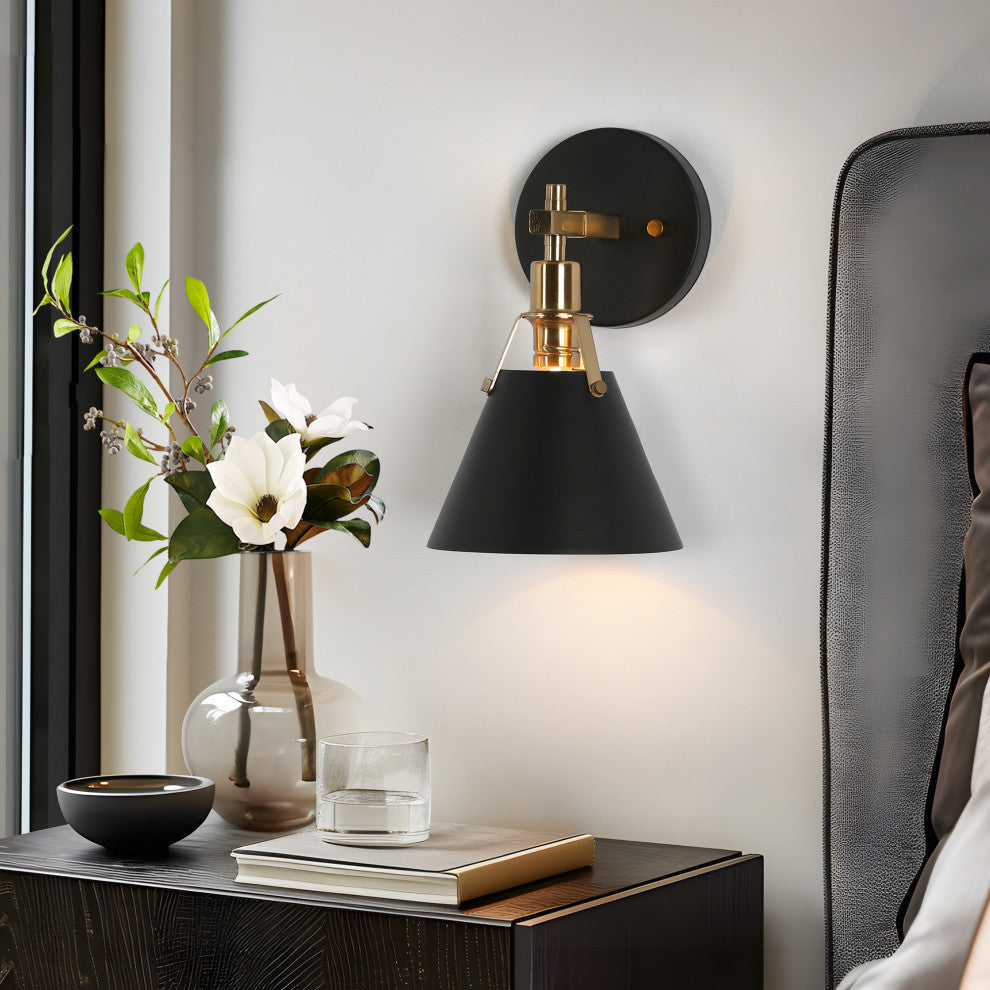 LNC Modern 1-Light Dimmable Metal Armed Wall Sconce 6"W, Black and Gold