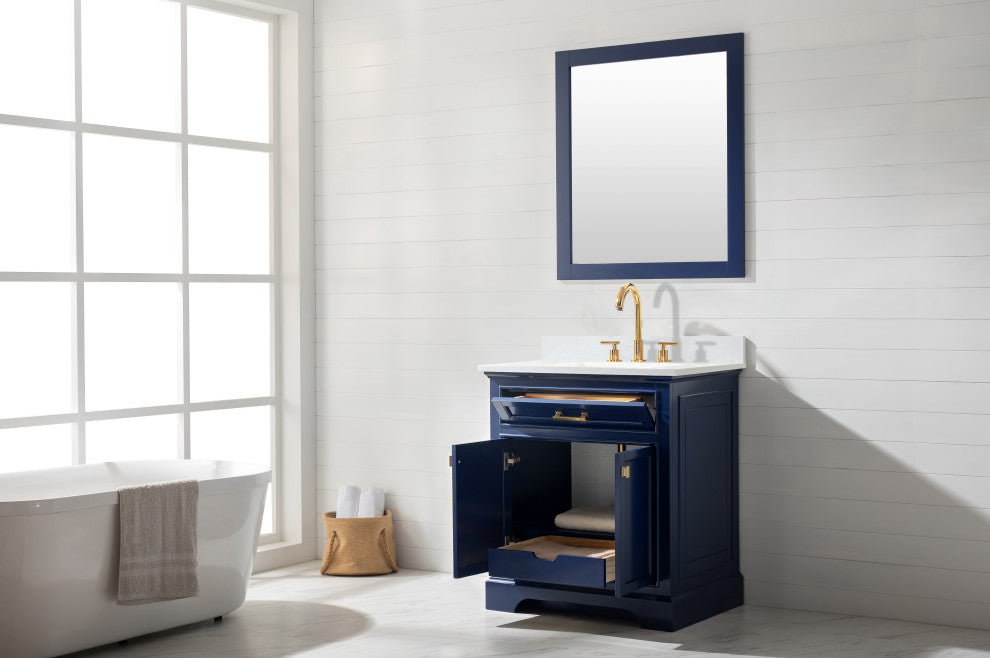 Milano Bathroom Vanity, Gray With White Quartz Top, Blue, 30", Non-Modular, Single Sink