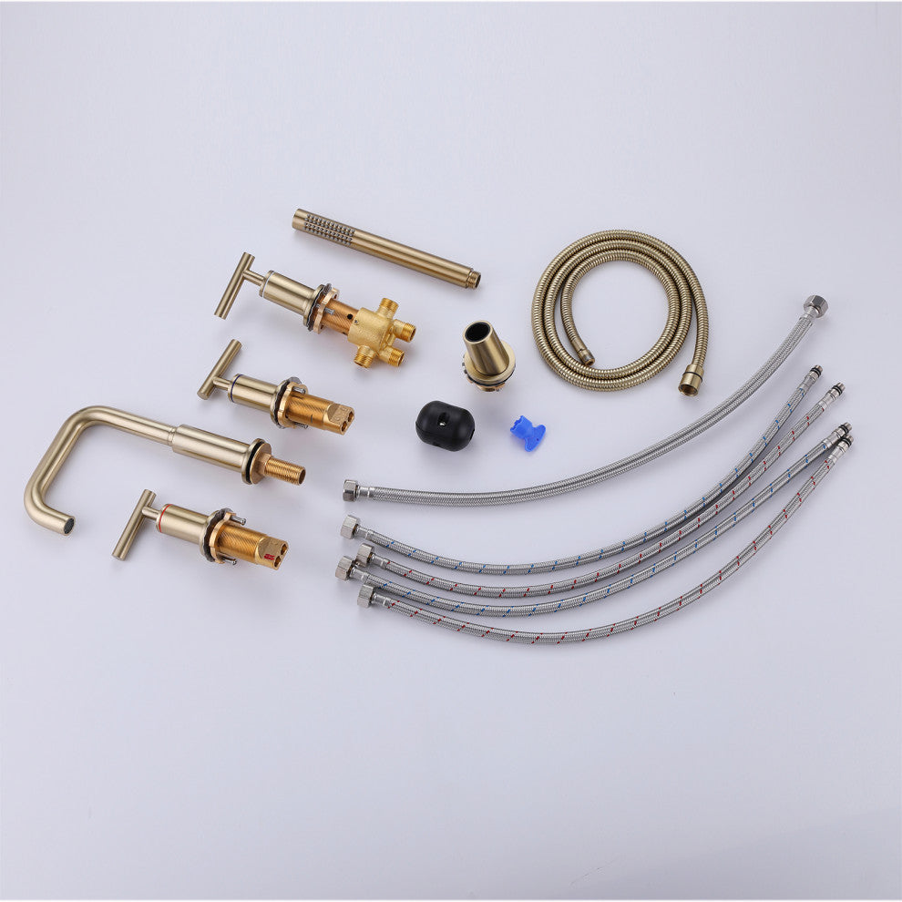 Luxury Deck Mounted Roman Bathtub Faucet With Hand Shower & 3 Lever Handles