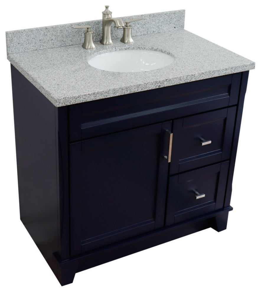 37" Single Sink Vanity, Blue Finish With Gray Granite