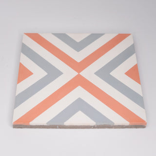 8"x8" Mazagan Handmade Cement Tile, Orange/Grey, Set of 12