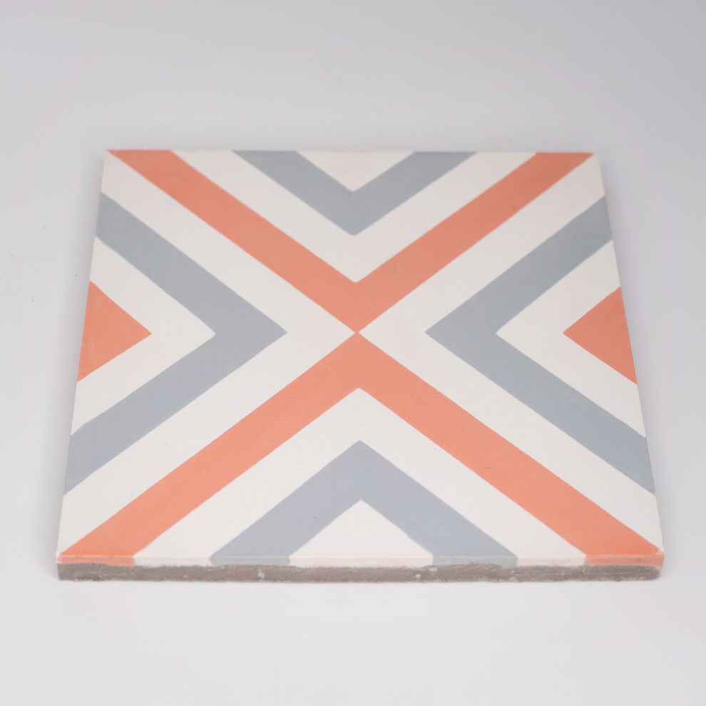 8"x8" Mazagan Handmade Cement Tile, Orange/Grey, Set of 12