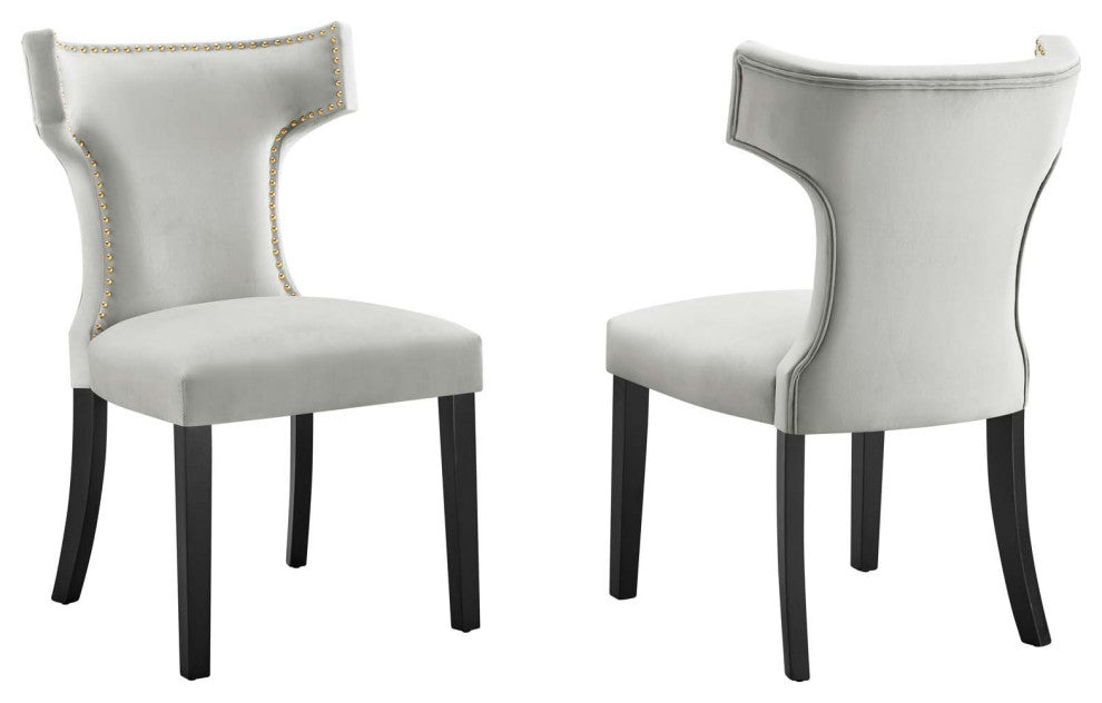 Curve Performance Velvet Dining Chairs, Set of 2, Light Gray