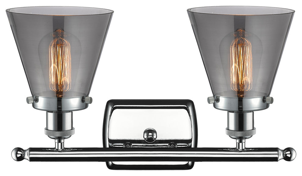 Small Cone 2-Light Bath Vanity-Light, Polished Chrome, Plated Smoke