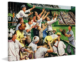 "Catching Home Run Ball" Painting Print on Canvas by Stevan Dohanos
