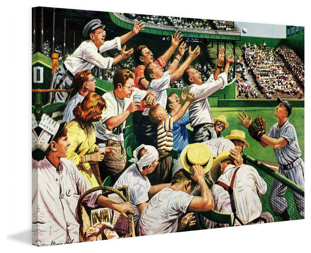 "Catching Home Run Ball" Painting Print on Canvas by Stevan Dohanos