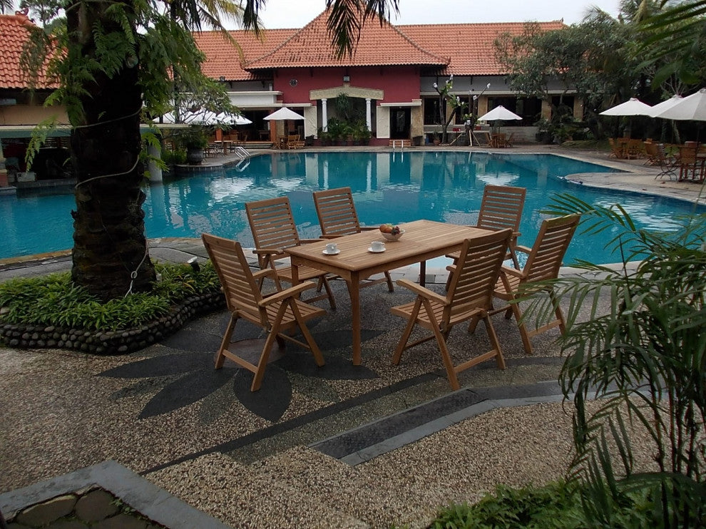 9-Piece Outdoor Teak Dining Set: 83" Rectangle Table, 8 Marley Arm Chairs