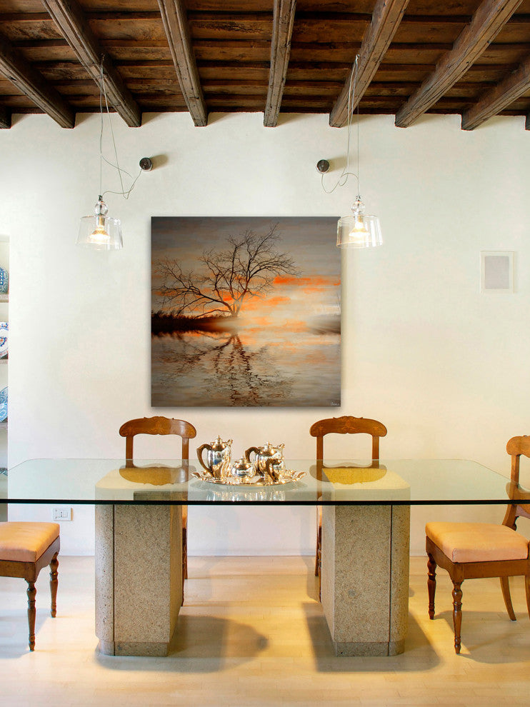 "Red Leafs B" Fine Art Canvas Print, 48"x48"