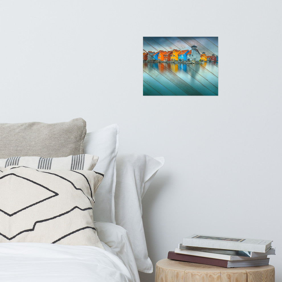 Faux Wood Blue Morning at Waters Edge Groningen Unframed Wall Art Prints, 11" X 14"
