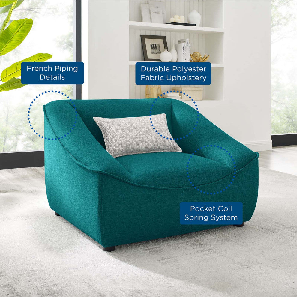 Armchair Accent Chair, Fabric, Teal Blue, Modern, Living Lounge Hospitality