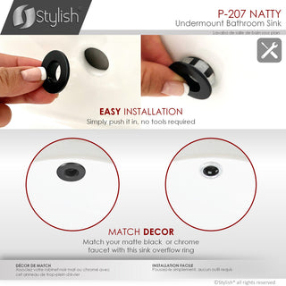 STYLISH 16" Round Undermount Ceramic Bathroom Sink With 2 Overflow Finishes