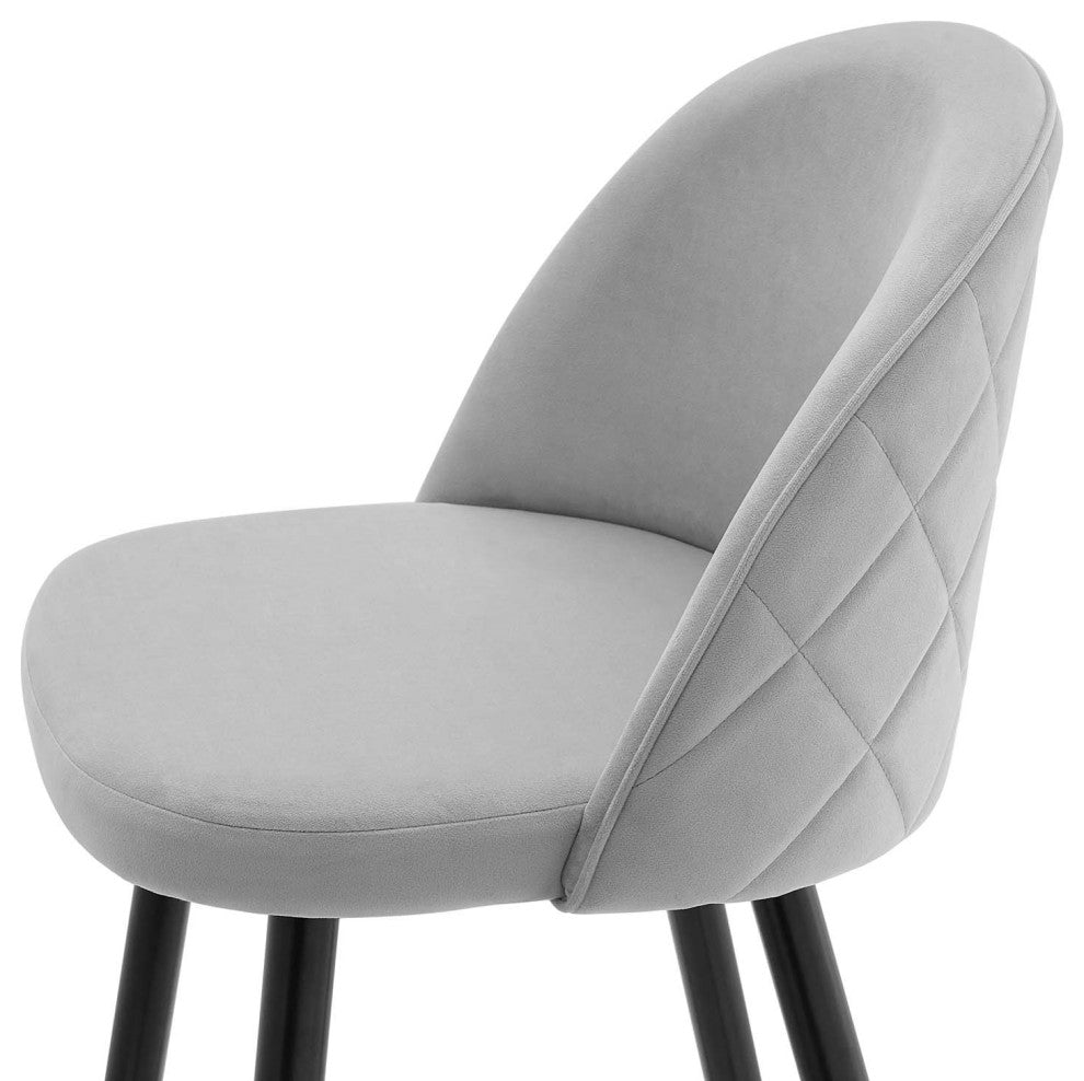 Counter Stool Chair, Set of 2, Velvet, Metal, Gray, Modern, Bar Pub Bistro