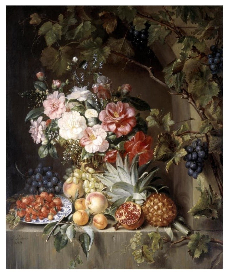 "Still Life with a Basket of Flowers" Paper Print by Antonie Rietveld, 20"x24"