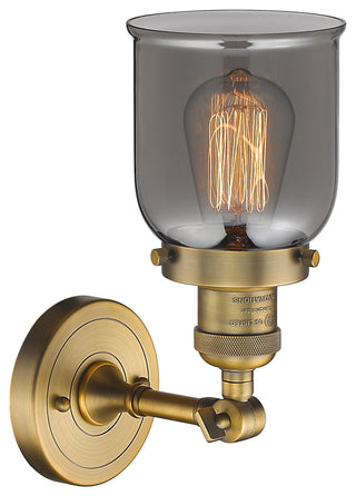 Small Bell 1-Light Sconce, Smoked Glass, Brushed Brass