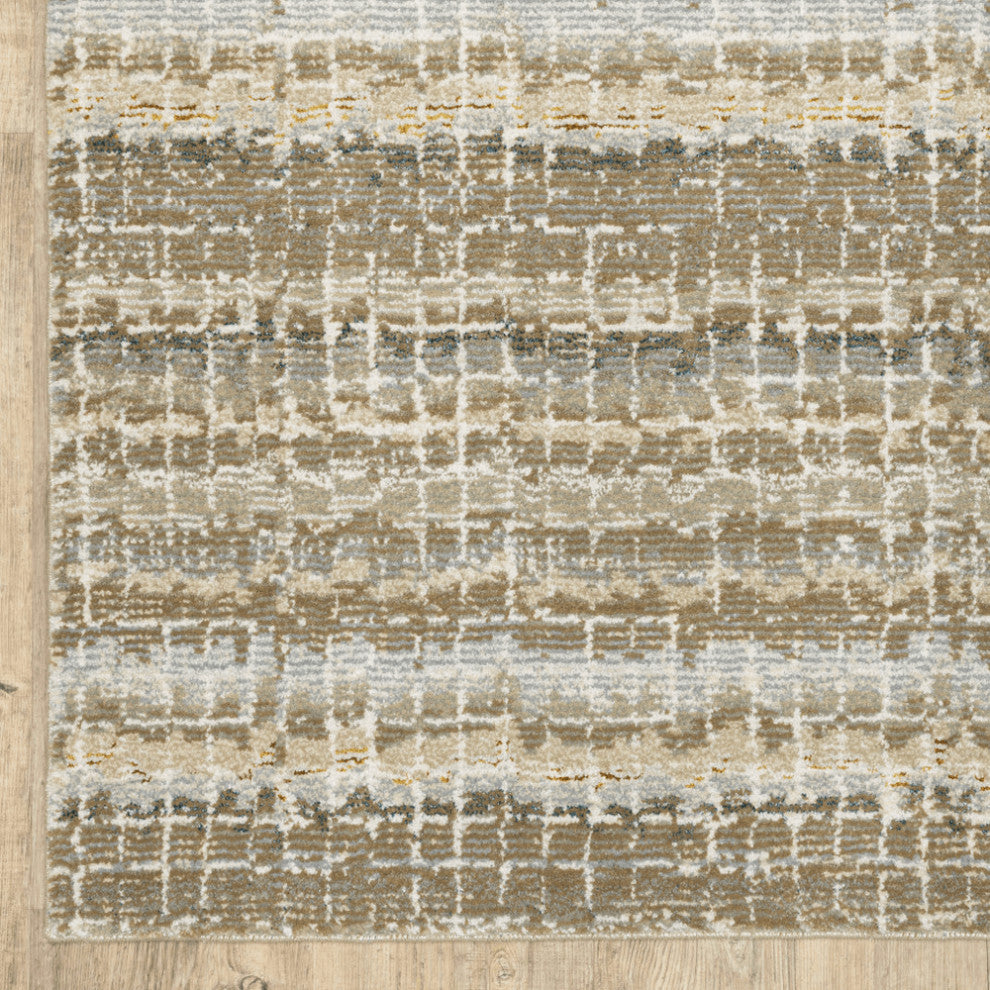 12' Runner Ivory Grey Tan and Brown Abstract Power Loom Runner Rug