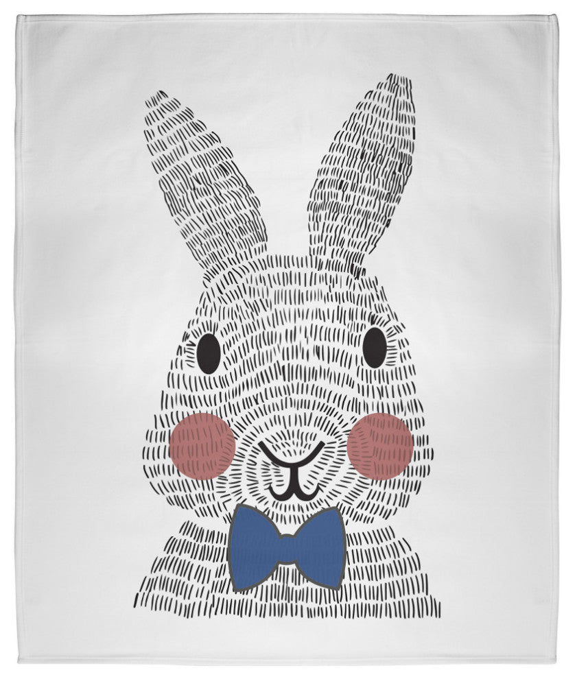 60 x 80 in Bow-tie Easter Bunny Throw Blanket, Dark Cobalt Blue