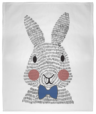 60 x 80 in Bow-tie Easter Bunny Throw Blanket, Dark Cobalt Blue