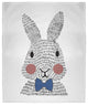 60 x 80 in Bow-tie Easter Bunny Throw Blanket, Dark Cobalt Blue