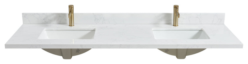 Malaga Composite Stone Vanity Top With Ceramic Sink, Grain White, 73"