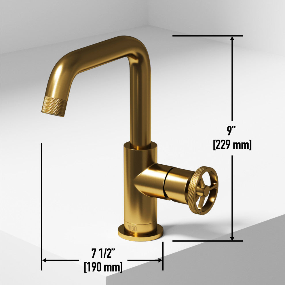 VIGO Cass 9" H Single Handle Single Hole Bathroom Faucet, Matte Brushed Gold, Without Extras