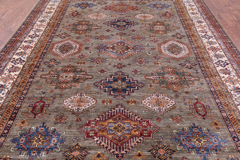 Handmade Geometric Super Kazak Wool Rug 8' 11" X 12' 1" Q9683