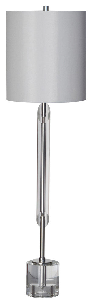 Clear Crystal Metal Table Lamp With White Shade, Polished Nickel