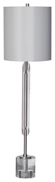 Clear Crystal Metal Table Lamp With White Shade, Polished Nickel