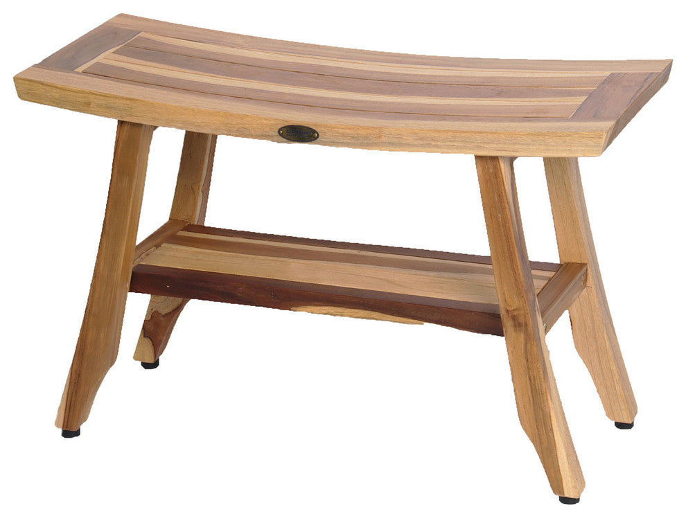 Ecodecors Satori Eastern Style Earthyteak Shower Bench, 28", With Shelf