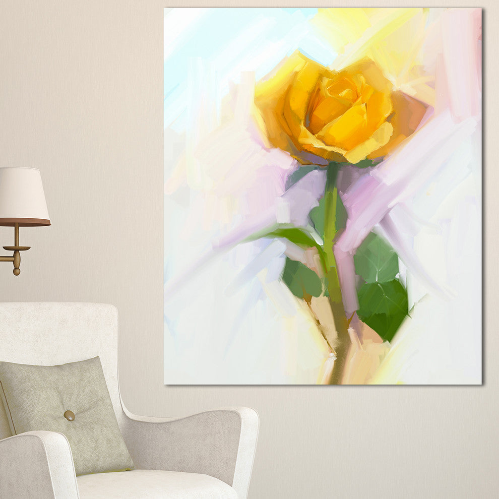 Rose With Green Leaves Painting, Large Floral Canvas Artwork, 30"x40"
