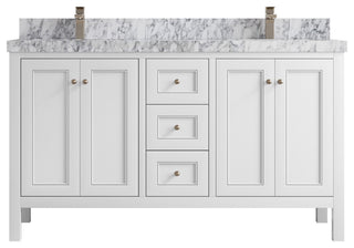 Nashville 60" Double Bathroom Vanity, White 2" Carrara Marble