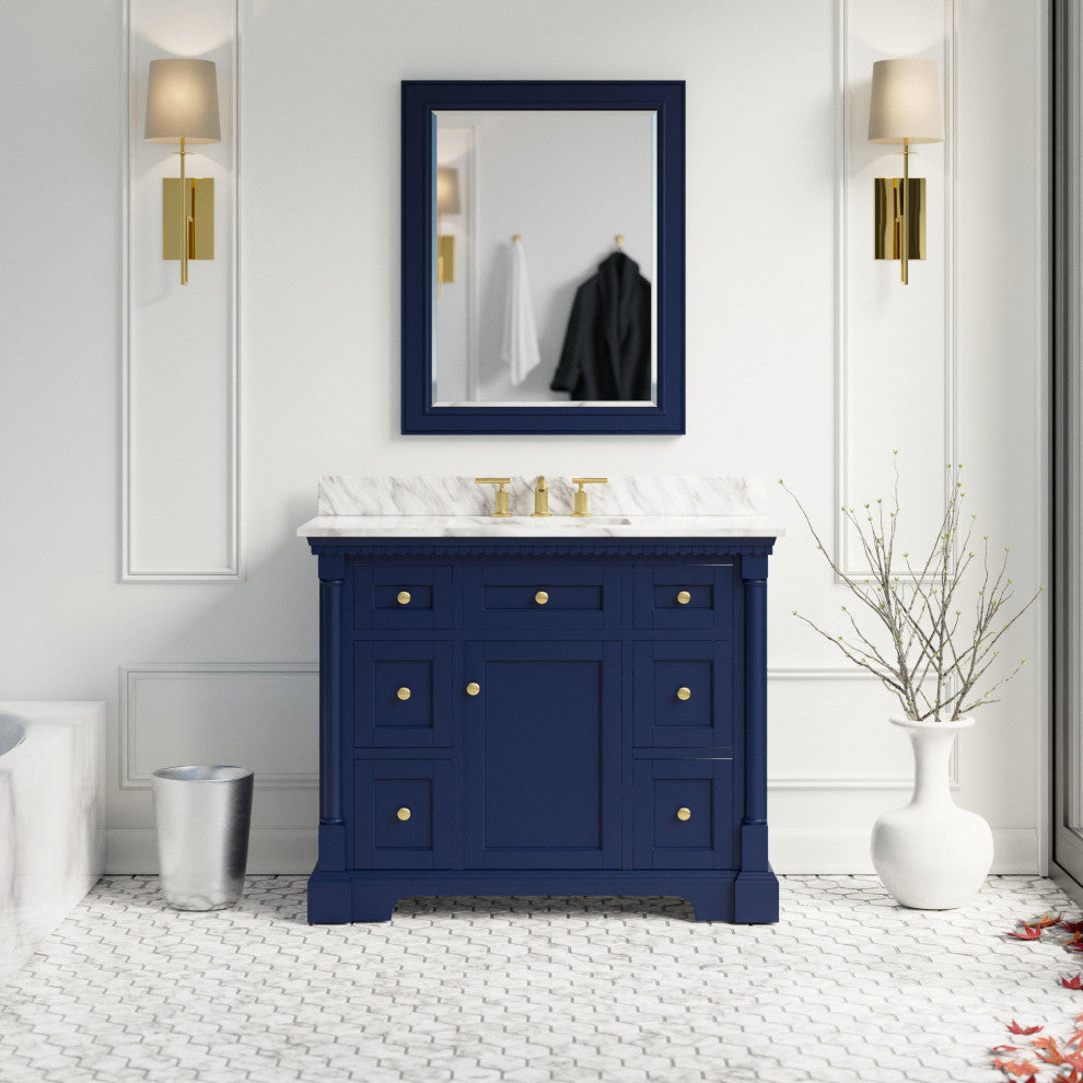 Sydney 42" Bathroom Vanity, Royal Blue, Carrara Marble