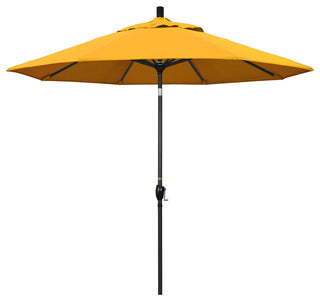 9' Matted Black Push-Button Tilt Crank Aluminum Umbrella, Yellow Pacifica