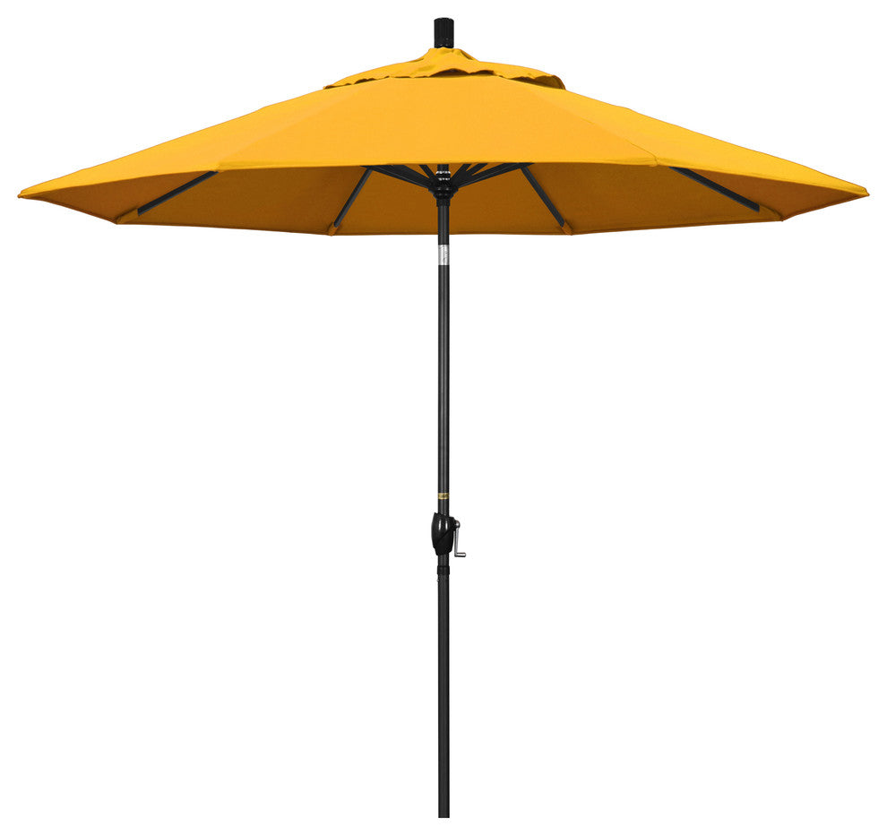 9' Matted Black Push-Button Tilt Crank Aluminum Umbrella, Yellow Pacifica