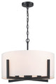 22" W 4-Light Matte Black Chandelier Pendant Light With White Drum Shade