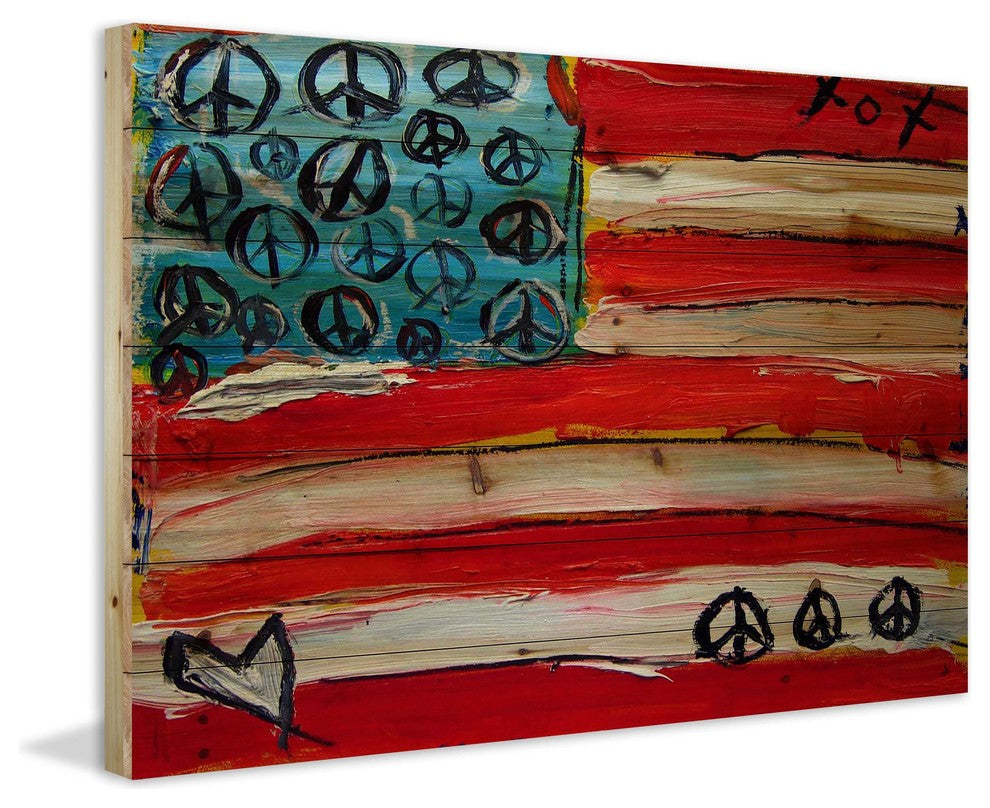 "Peace Flag" Print on Natural Pine Wood by Tori Campisi Painting