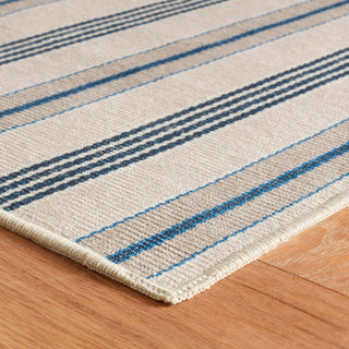 Dash & Albert Nimes Ticking Neutral Machine Washable Rug, Blue, 3' x 5'