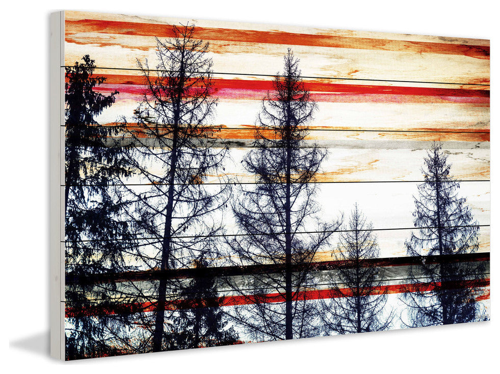 "Red Striped Sky" Print on White Wood, 45"x30"