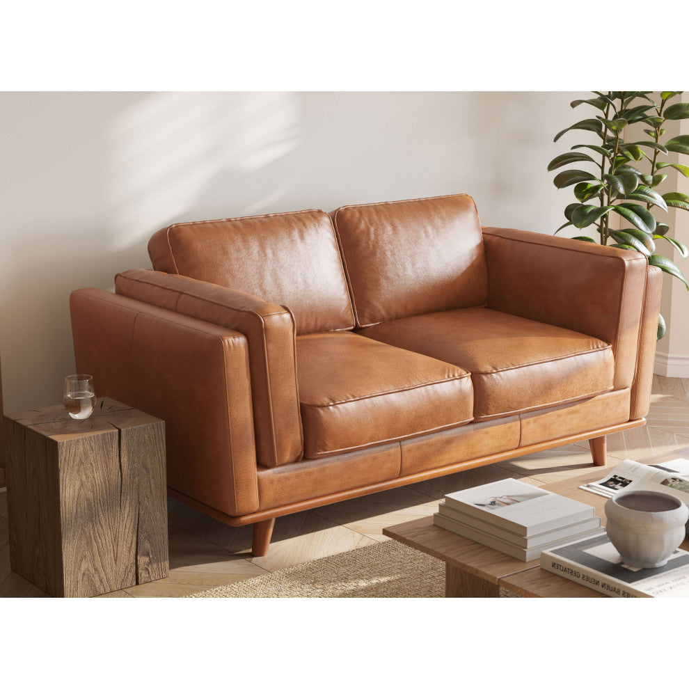 Valencia Artisan Modern Top Grain Nappa 11000 Leather Loveseat Sofa, Cognac