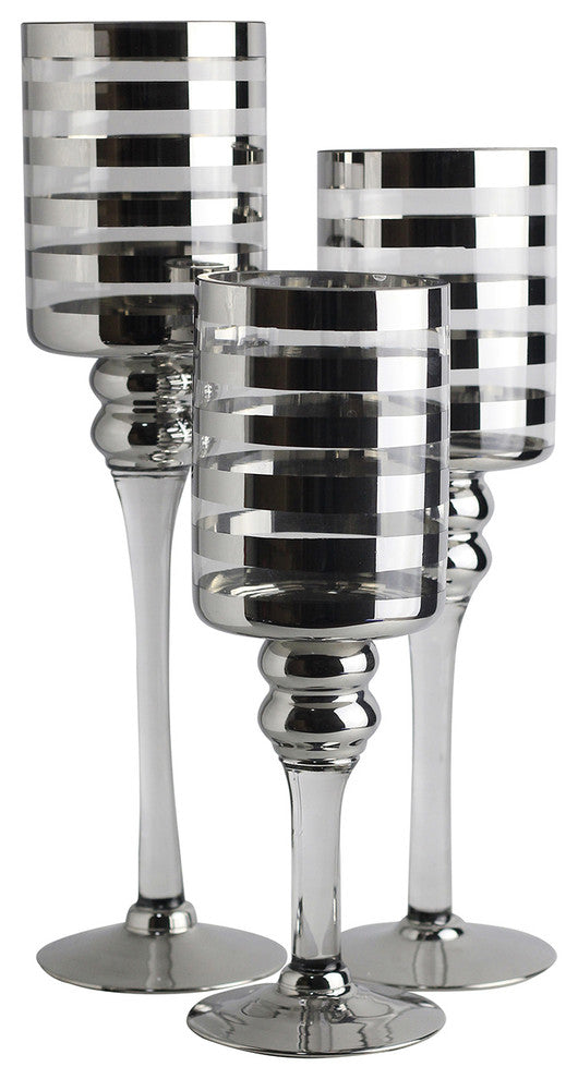 Striking Holloway Striped Pedestal Candle Holders, S/3