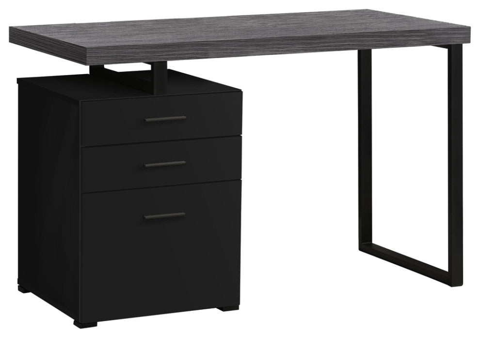 24" Black Rectangular Computer Desk With Three Drawers