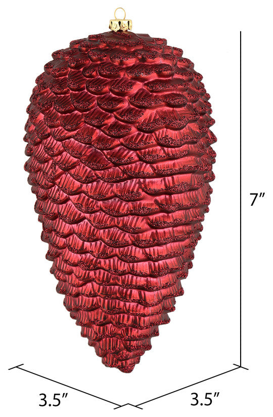 Vickerman N187219D 7" Wine Matte Glitter Pinecone Christmas Ornament, 4 Per Pack
