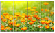 Yellow Marigold Flowers, Floral Canvas Art Print, 48"x28", 4 Panels