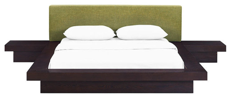 Freja 3 Piece Queen Fabric Bedroom Set, Cappuccino Green