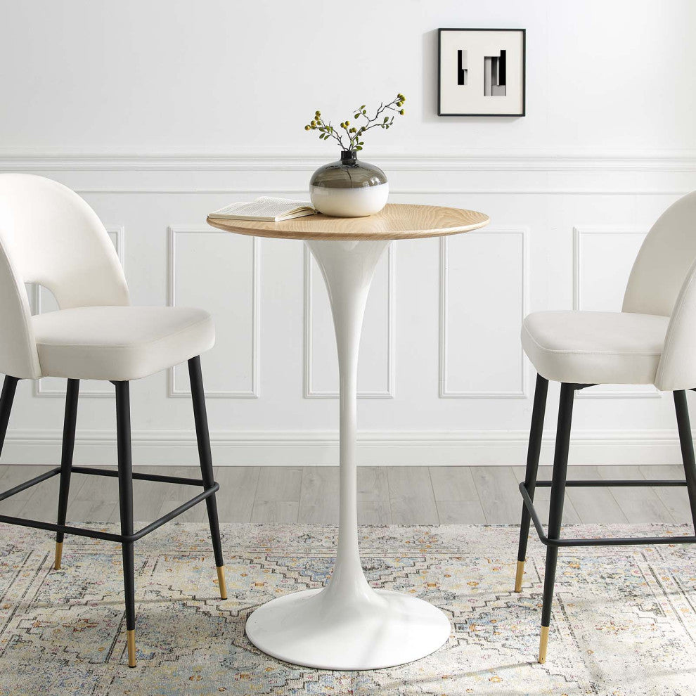 28" Bar Table, Natural Brown White, Metal, Modern, Bistro Hospitality