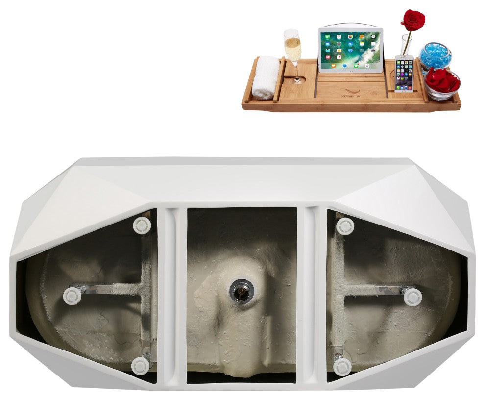 63" Streamline B-504-232-WH Freestanding Tub, Tray, Drain in Glossy White
