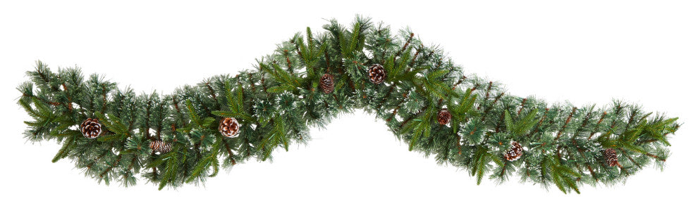 6' Snow Tipped Christmas Artificial Garland With 35 Clear LED Lights/Pine Cones